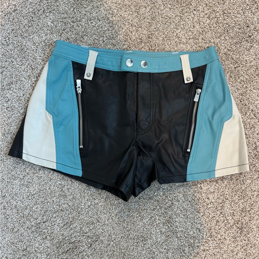 Free People Black and Blue Leather Women's Shorts